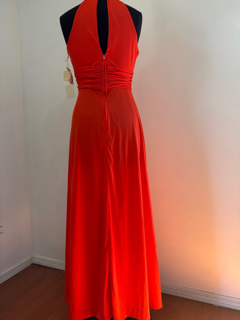 Vintage Orange Halter Maxi Dress with Draped Waist - ILGWU union tag - Picture 5 of 8